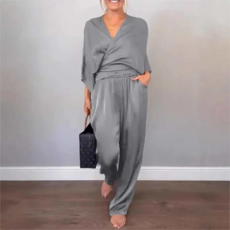 Fashion Suit Women's Summer Solid Knotted Sets