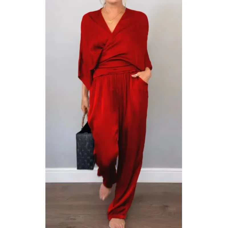 Fashion Suit Women's Summer Solid Knotted Sets