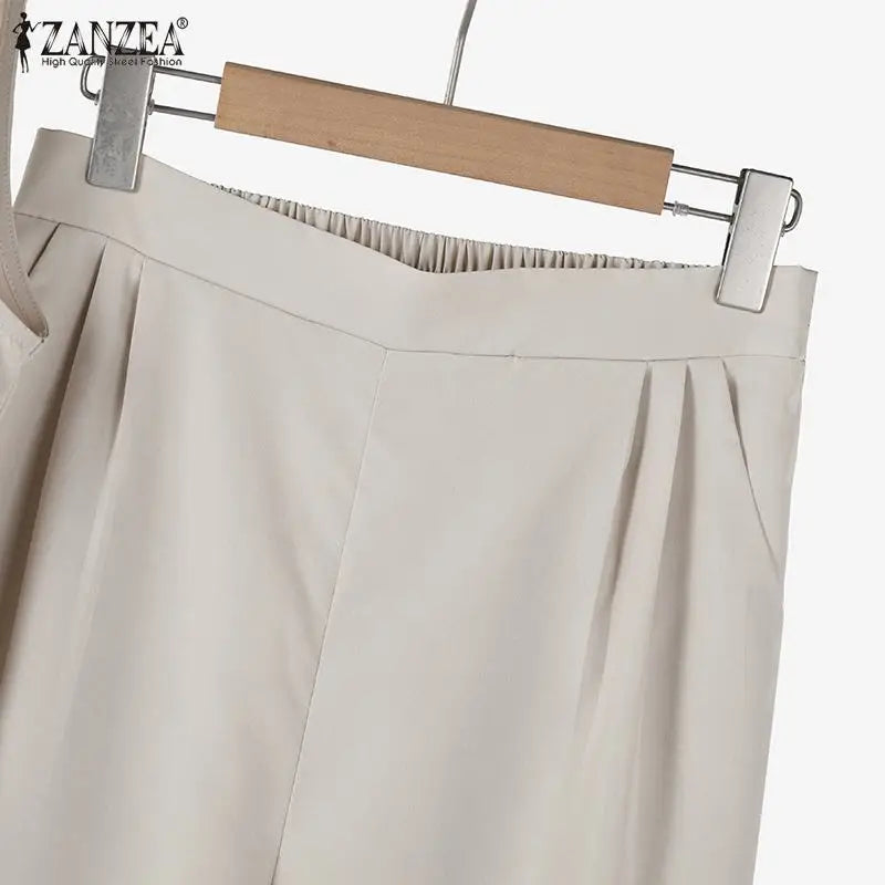 ZANZEA Wide Leg Trouser Solid Pant Sets
