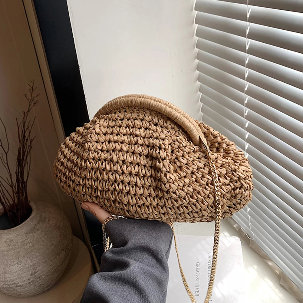 Women Straw Woven Bag Chain Strap