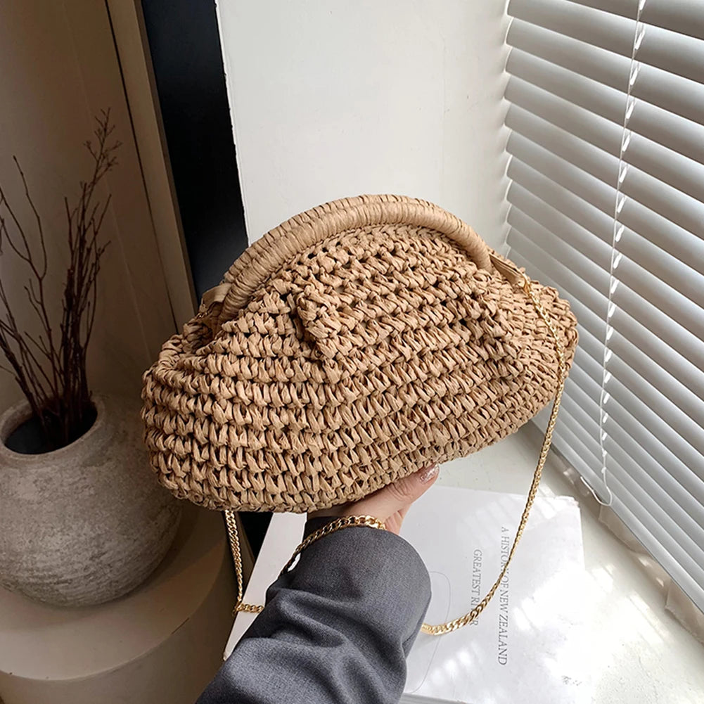 Women Straw Woven Bag Chain Strap