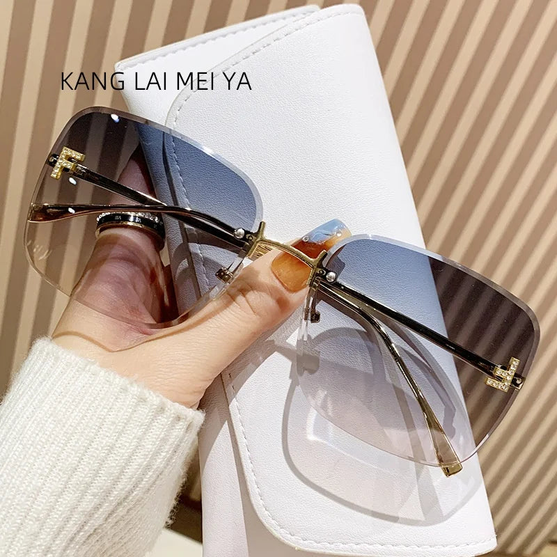Metal Frameless Sunglasses Women's