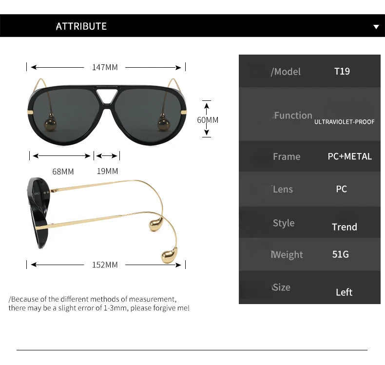 Luxury Brand Designer Oversized Pilot Sunglasses