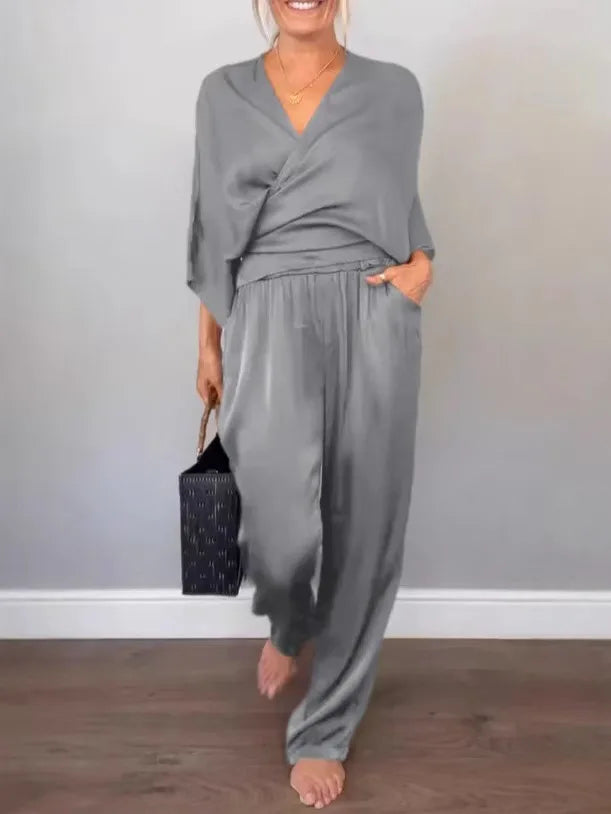 Fashion Suit Women's Summer Solid Knotted Sets