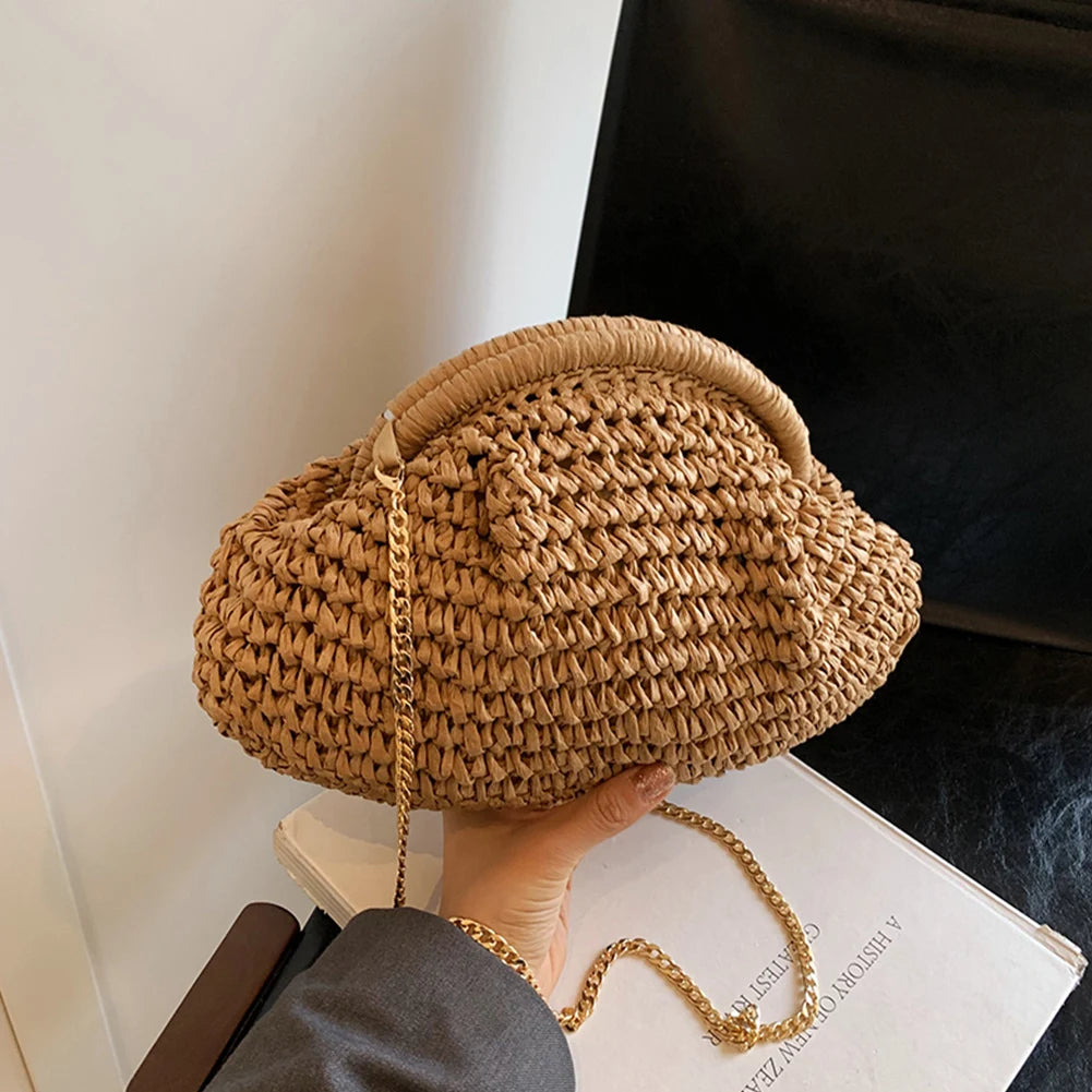 Women Straw Woven Bag Chain Strap