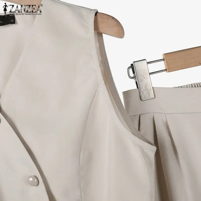 ZANZEA Wide Leg Trouser Solid Pant Sets