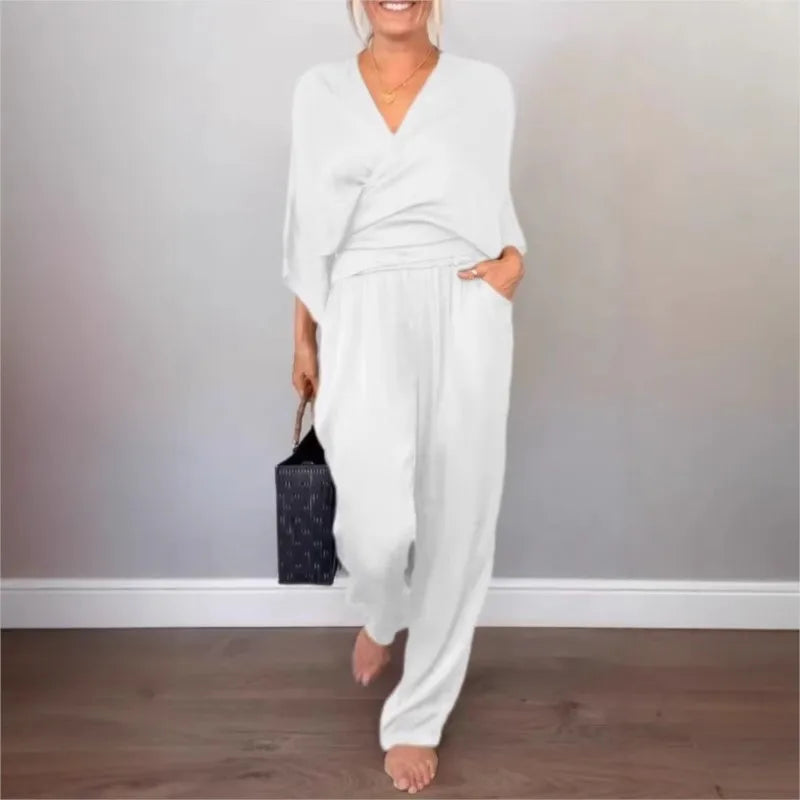 Fashion Suit Women's Summer Solid Knotted Sets