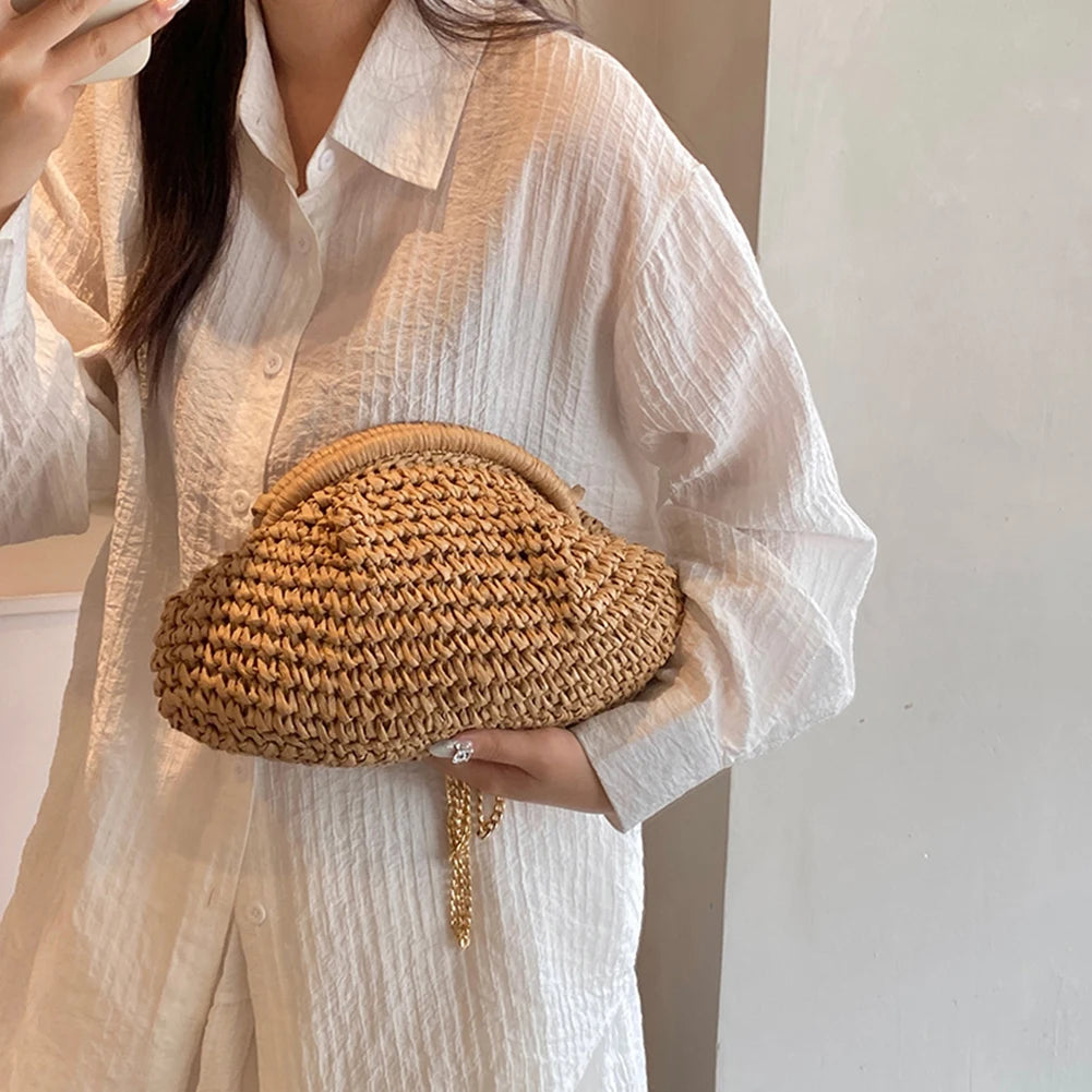 Women Straw Woven Bag Chain Strap