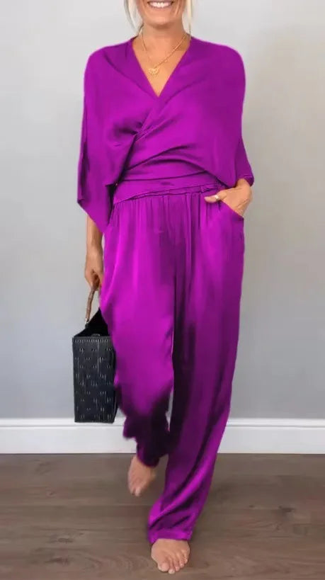 Fashion Suit Women's Summer Solid Knotted Sets