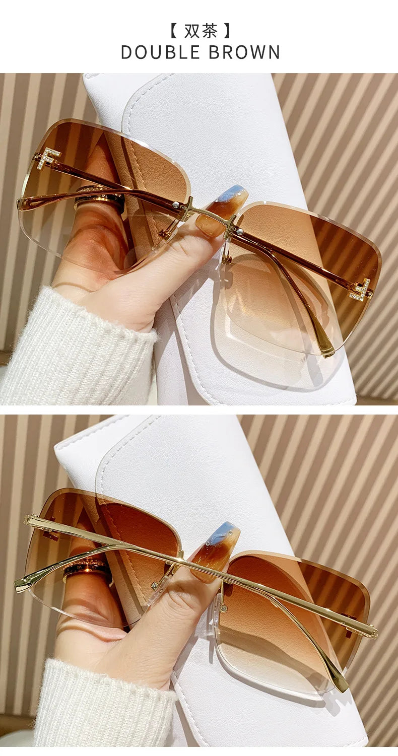 Metal Frameless Sunglasses Women's