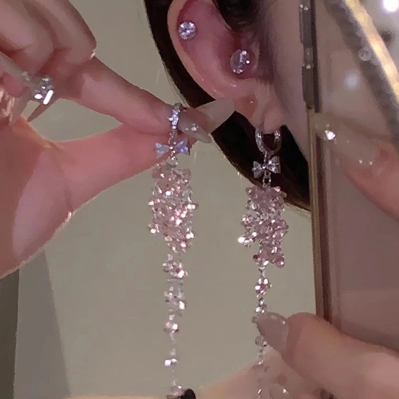 WLP Exquisite Sweet Pink Rhinestone Bow Tassel