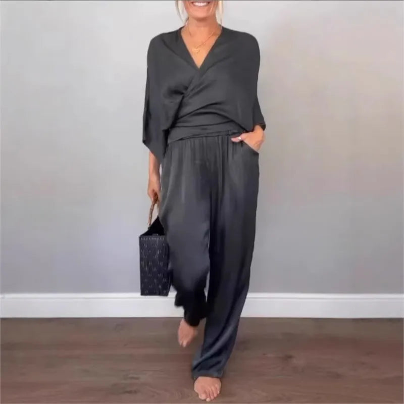 Fashion Suit Women's Summer Solid Knotted Sets