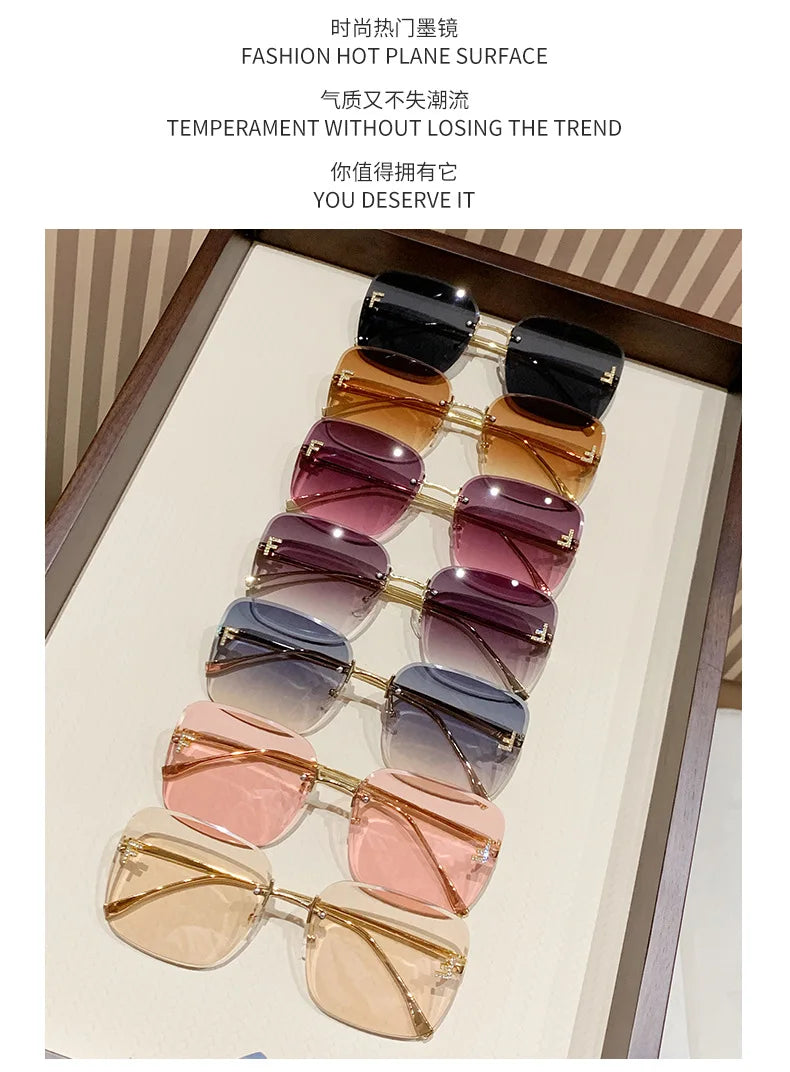 Metal Frameless Sunglasses Women's