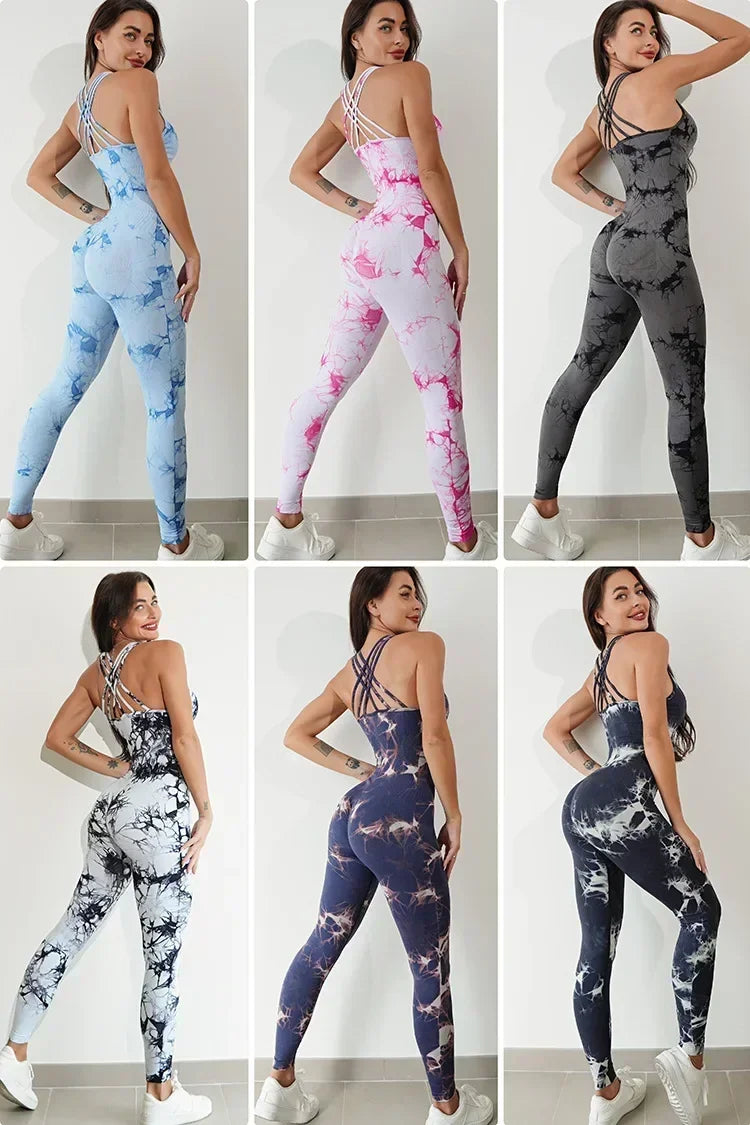 Seamless Tie-Dyed Yoga Jumpsuits