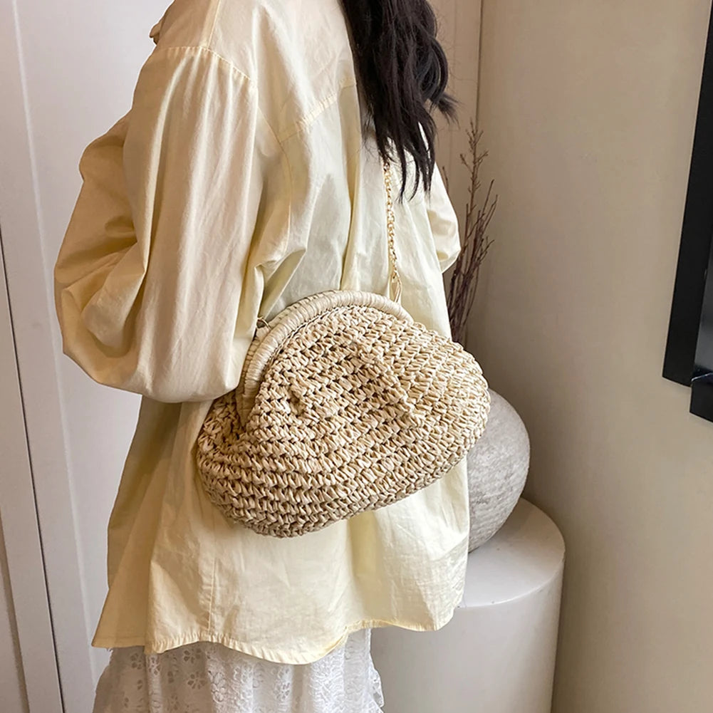 Women Straw Woven Bag Chain Strap