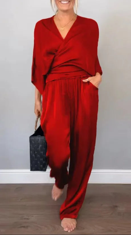 Fashion Suit Women's Summer Solid Knotted Sets
