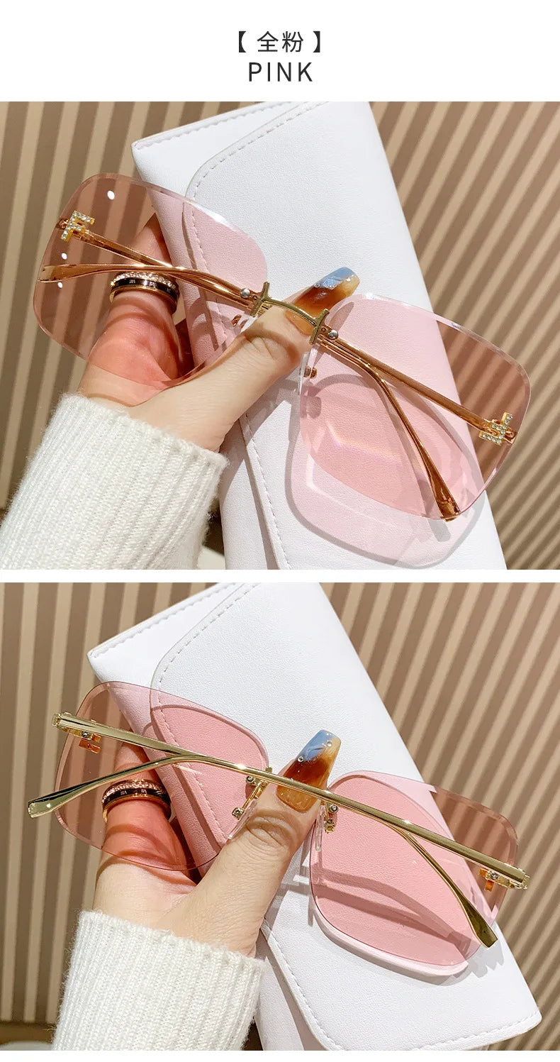 Metal Frameless Sunglasses Women's