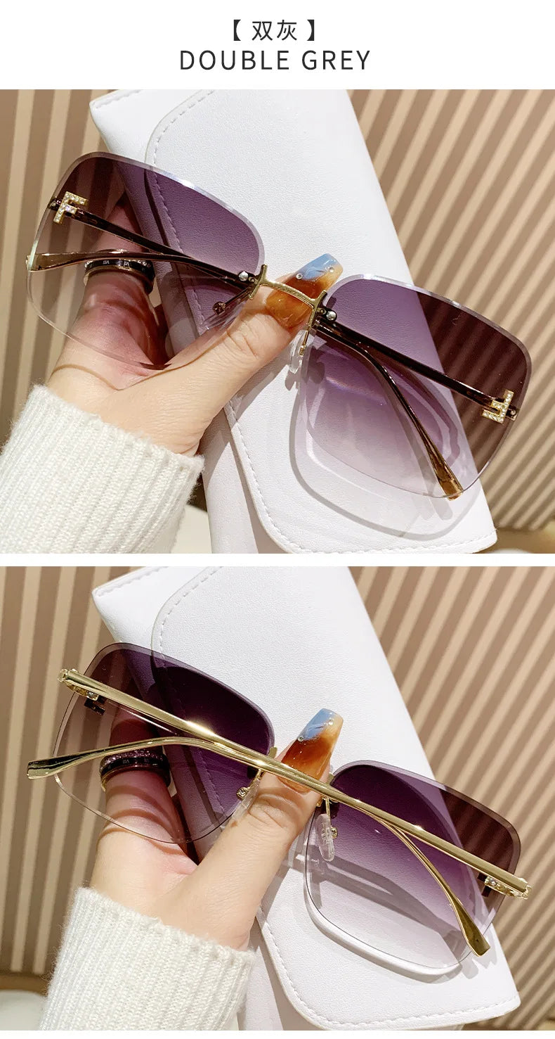 Metal Frameless Sunglasses Women's