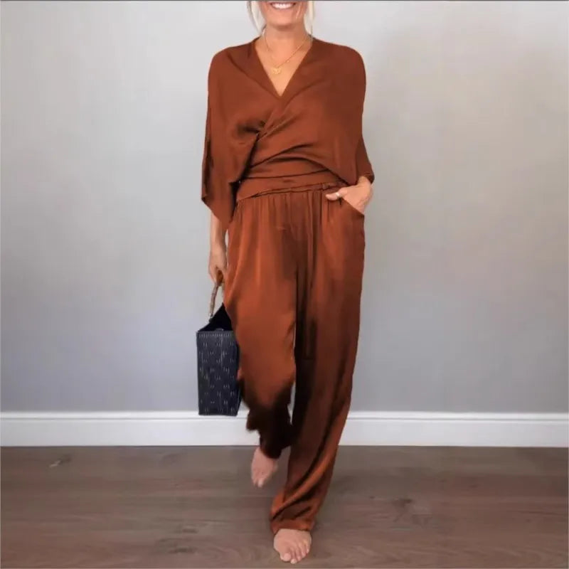 Fashion Suit Women's Summer Solid Knotted Sets