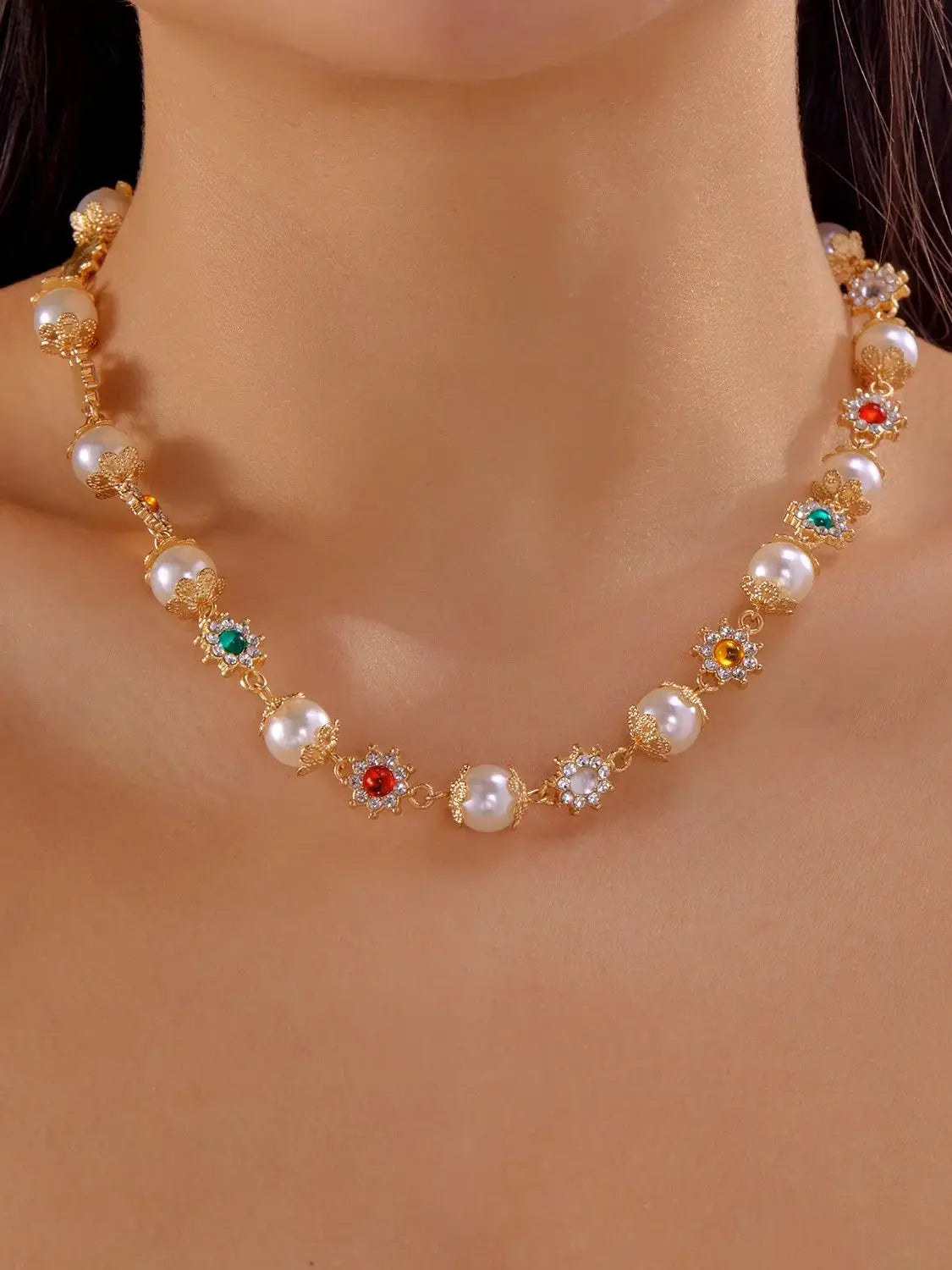 Colorful Rhinestone Short Necklace