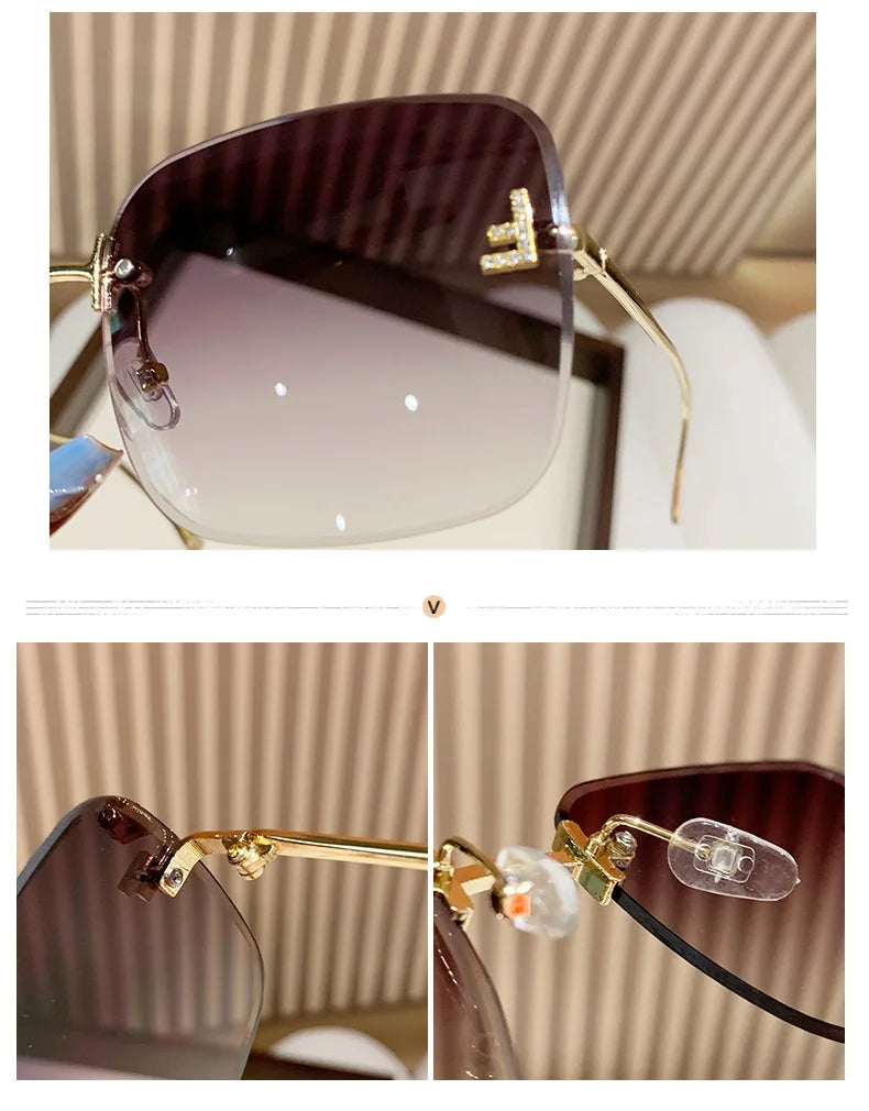 Metal Frameless Sunglasses Women's