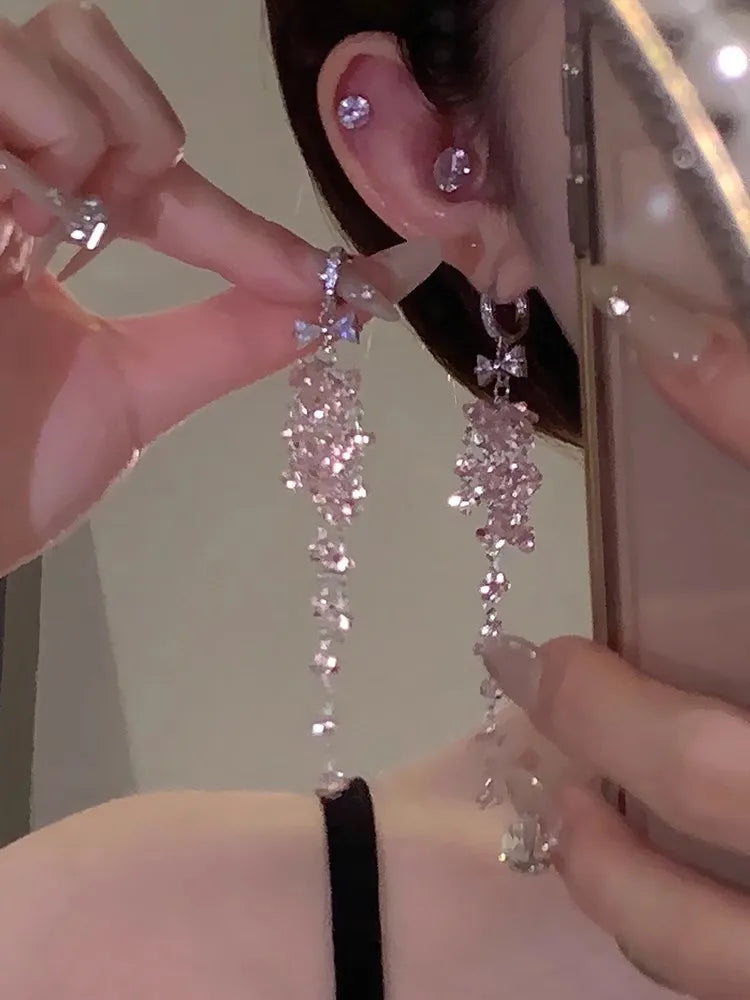 WLP Exquisite Sweet Pink Rhinestone Bow Tassel