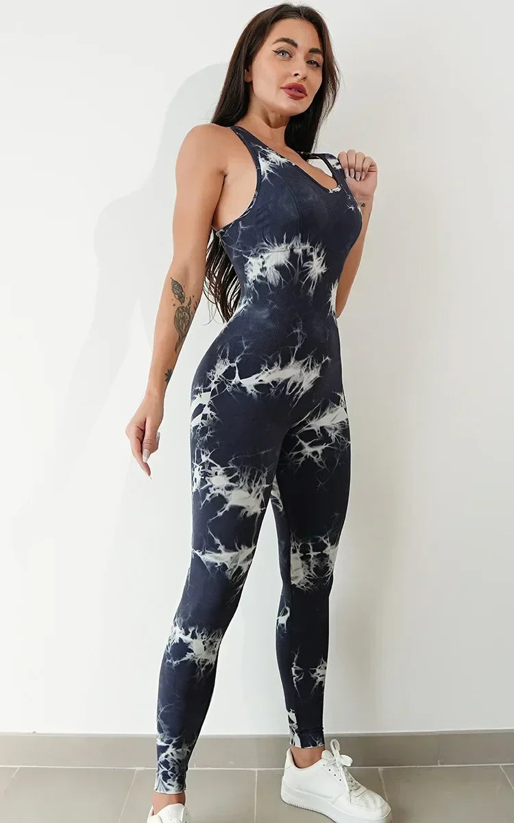 Seamless Tie-Dyed Yoga Jumpsuits