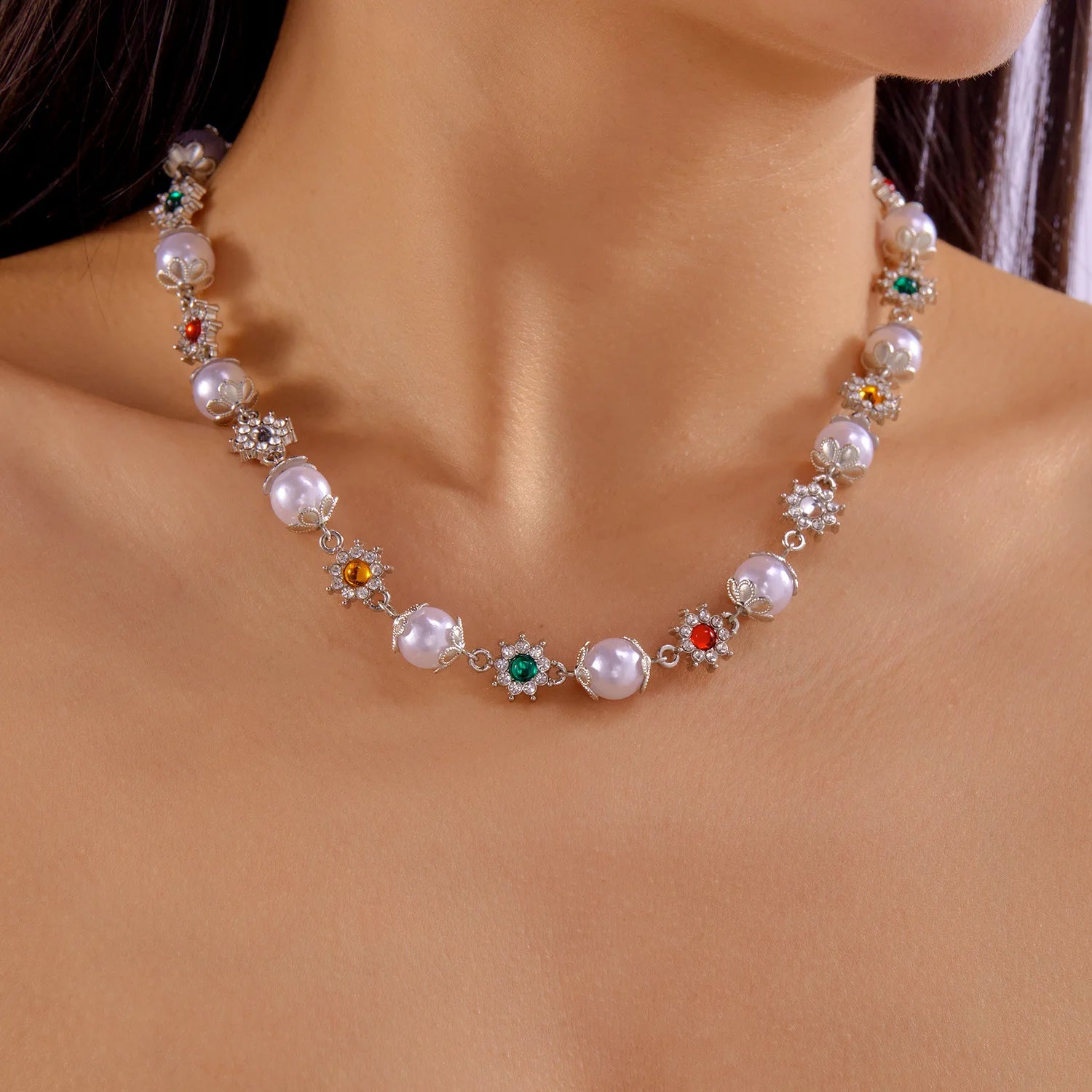 Colorful Rhinestone Short Necklace
