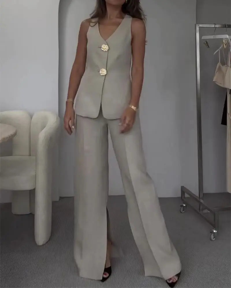 Two Piece Set Women Summer V Neck