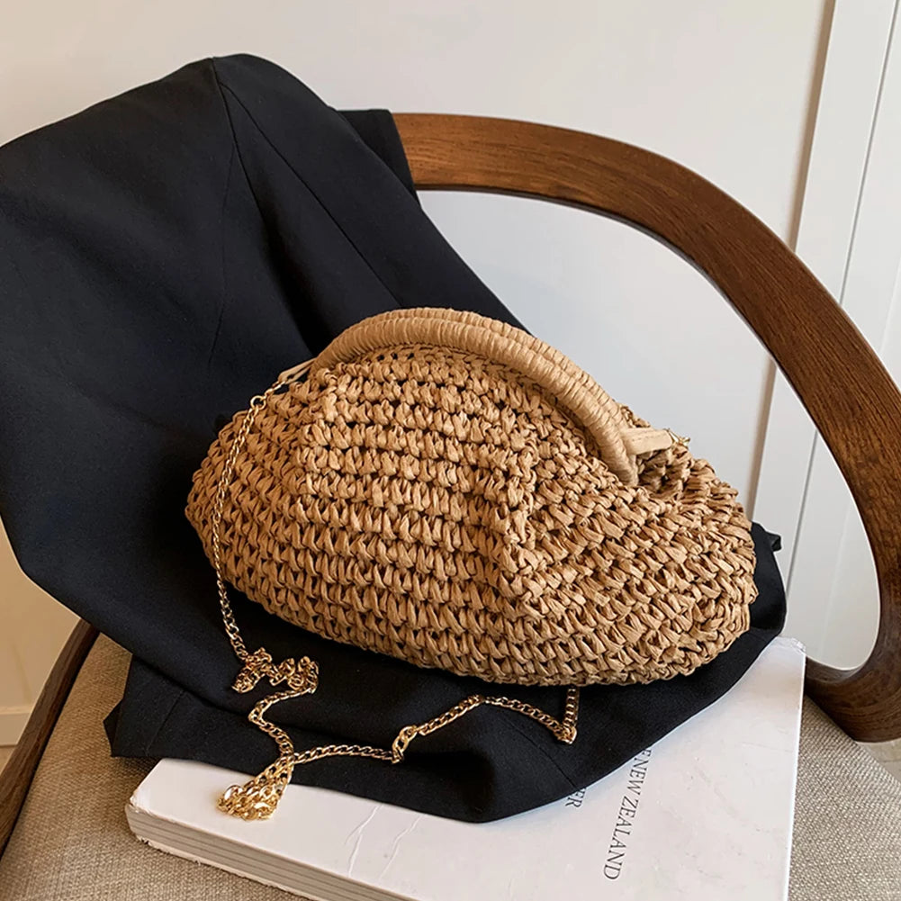 Women Straw Woven Bag Chain Strap