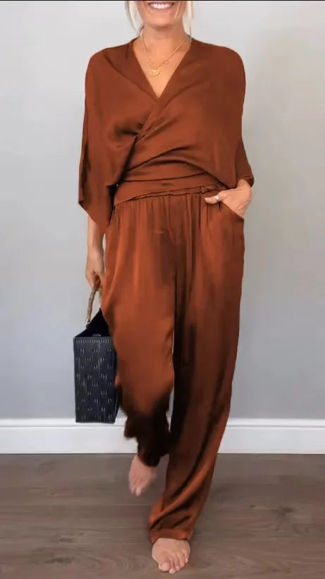 Fashion Suit Women's Summer Solid Knotted Sets