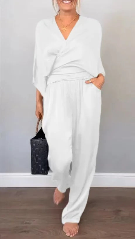 Fashion Suit Women's Summer Solid Knotted Sets