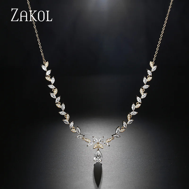 Cubic Zircon Leaf Necklaces For Women