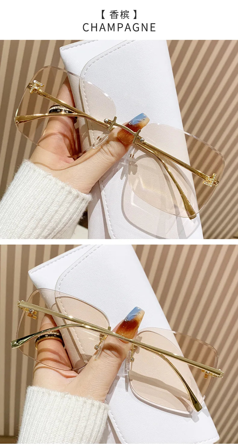 Metal Frameless Sunglasses Women's