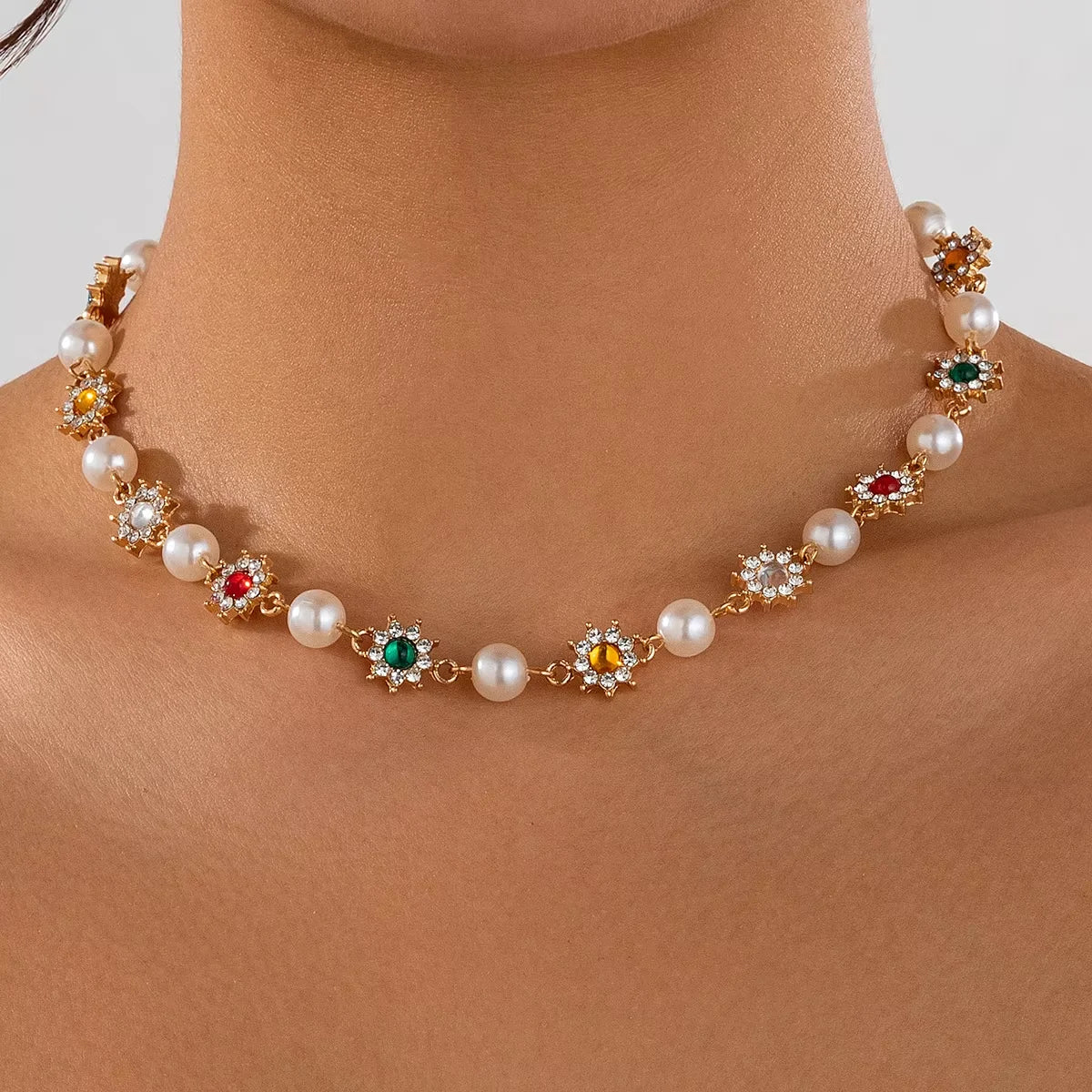 Colorful Rhinestone Short Necklace