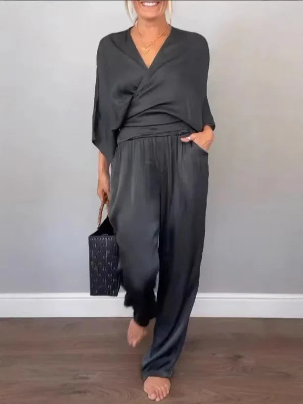 Fashion Suit Women's Summer Solid Knotted Sets