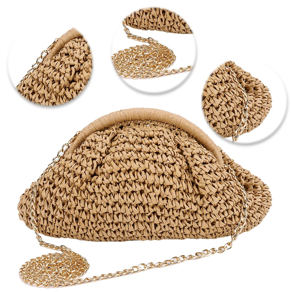 Women Straw Woven Bag Chain Strap