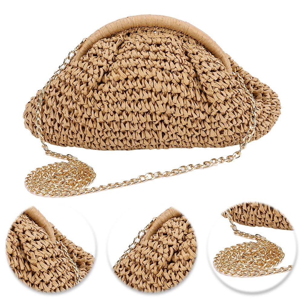 Women Straw Woven Bag Chain Strap