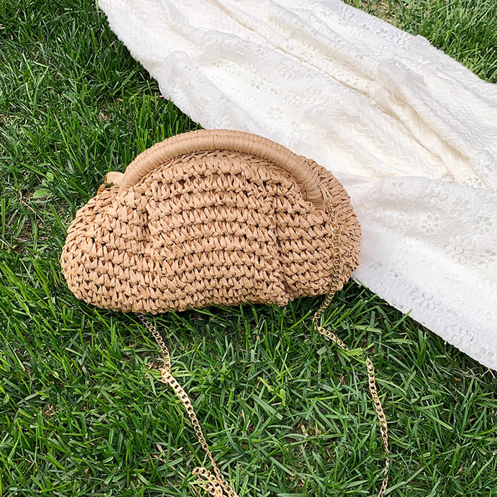 Women Straw Woven Bag Chain Strap