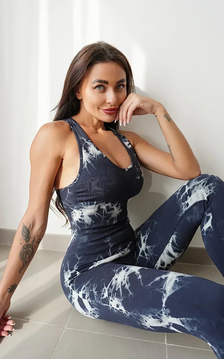 Seamless Tie-Dyed Yoga Jumpsuits