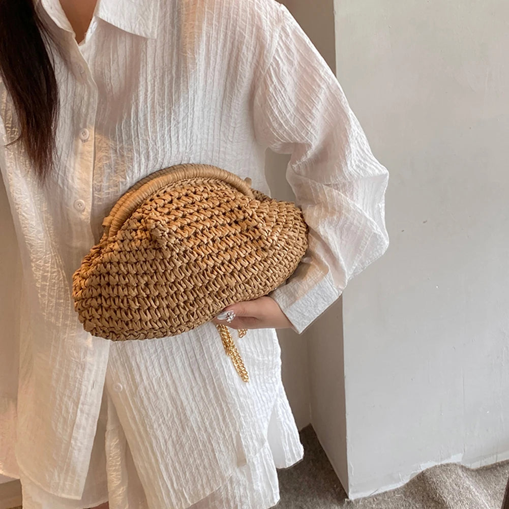 Women Straw Woven Bag Chain Strap