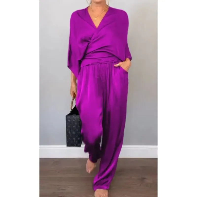 Fashion Suit Women's Summer Solid Knotted Sets