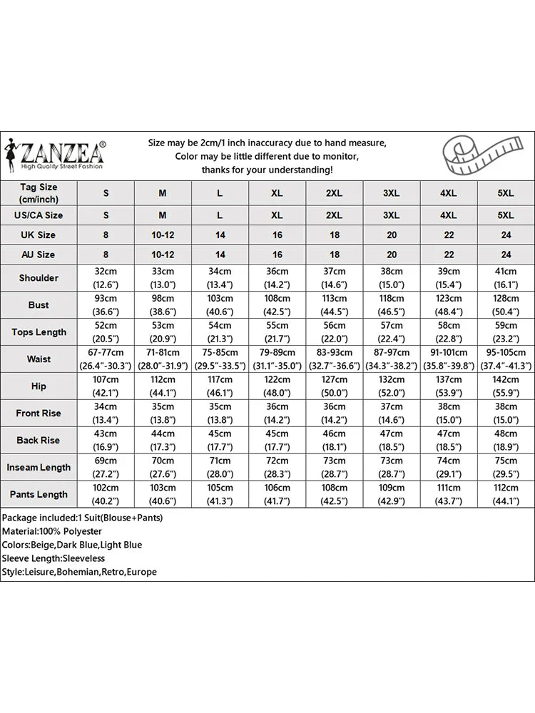 ZANZEA Wide Leg Trouser Solid Pant Sets
