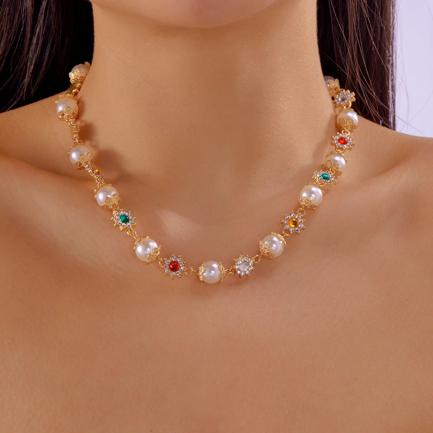 Colorful Rhinestone Short Necklace