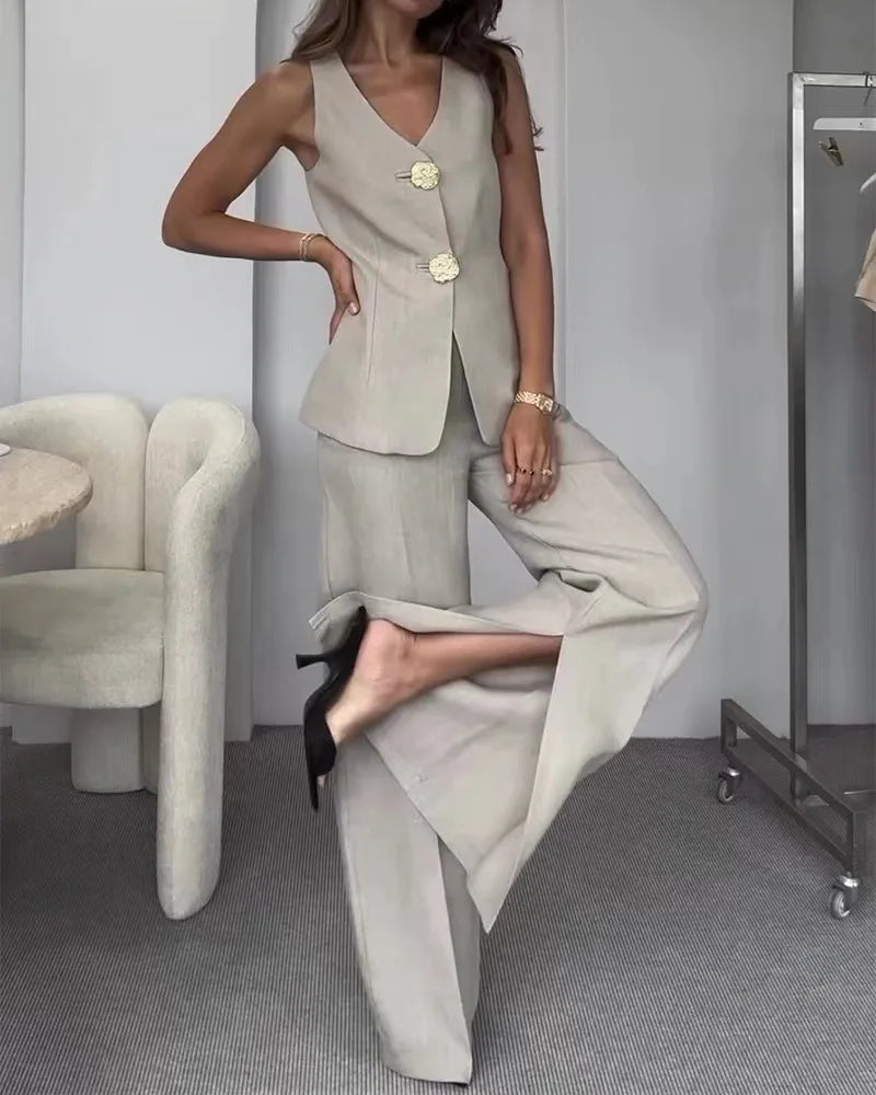 Two Piece Set Women Summer V Neck